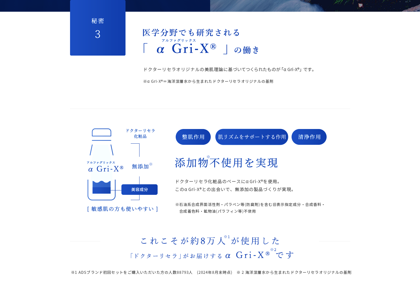 秘密3 医学分野でも研究される「美容水（α Gri-X）」の働き 添加物不使用を実現
